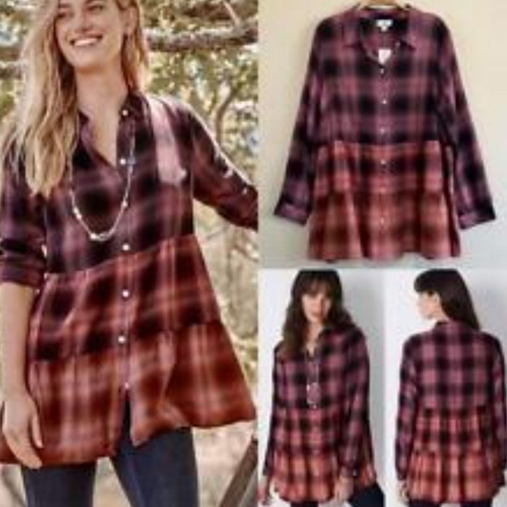 J. Jill top long sleeve pink red maroon NWOT